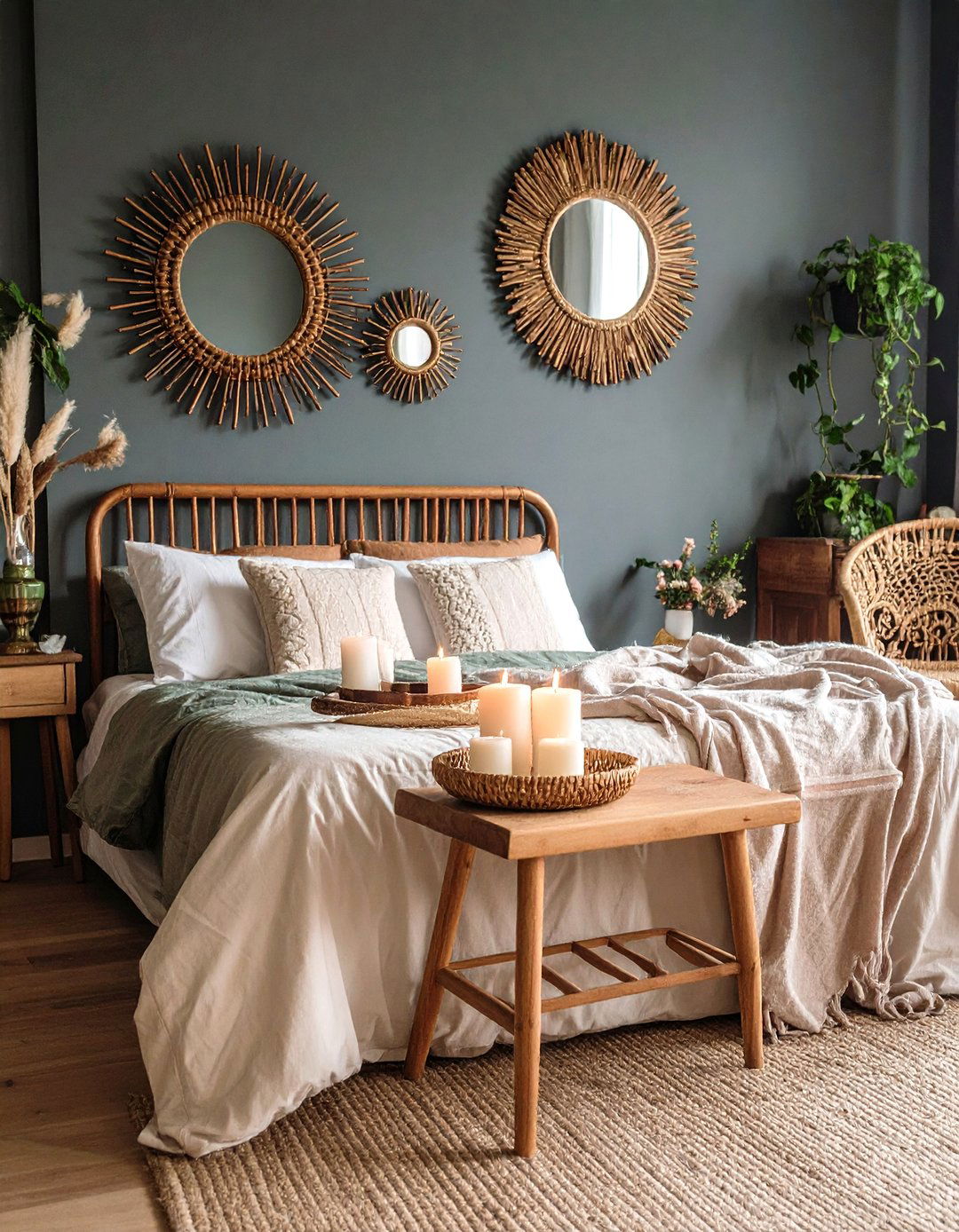 Brass Mirrors and Candlelight Brighten the Bedroom - 20 Dark Boho Bedroom Ideas