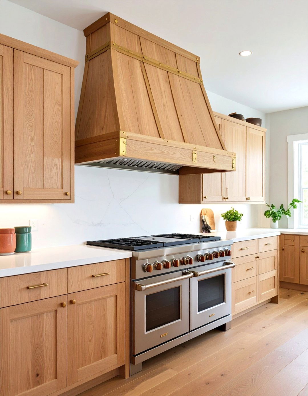 Brass Strapped Wood Range Hood - 20 Range Hood Ideas