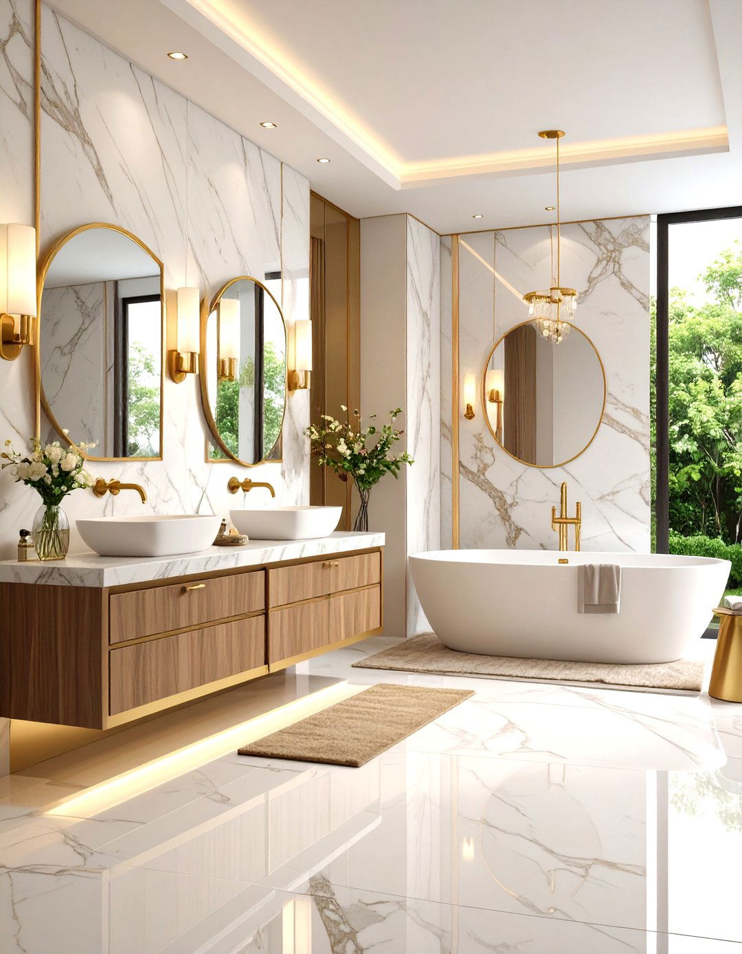 Brass and Marble Luxe Masculine Bathroom - 20 Masculine Bathroom Ideas