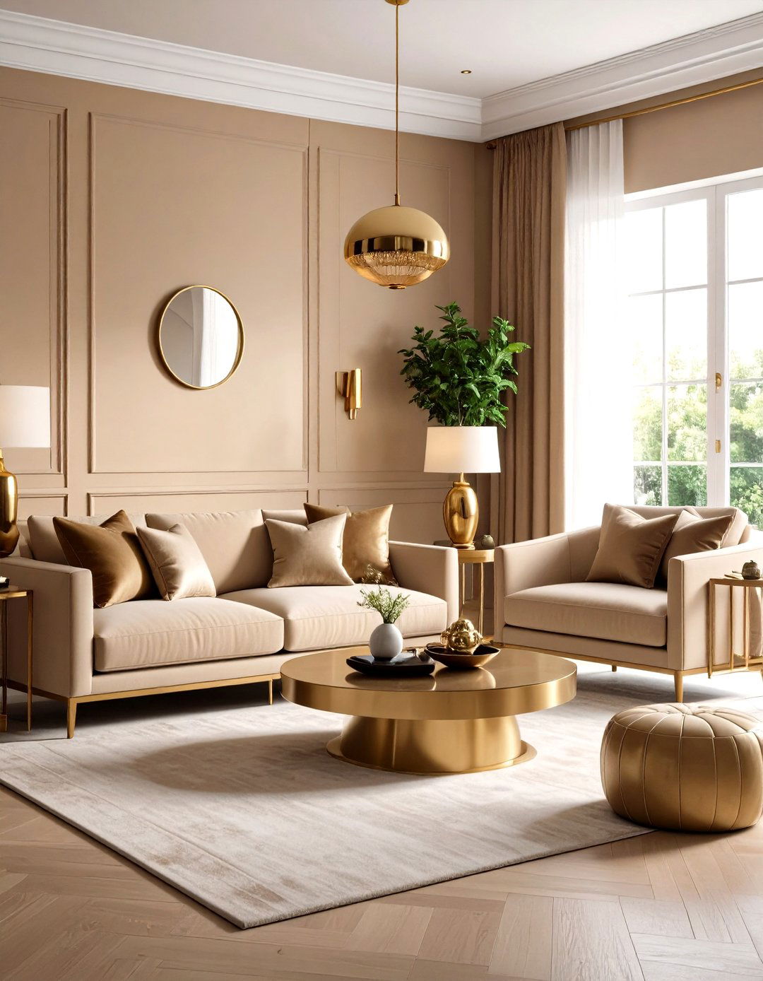 Brass and Metallic Accents - 20 Tan Living Room Ideas