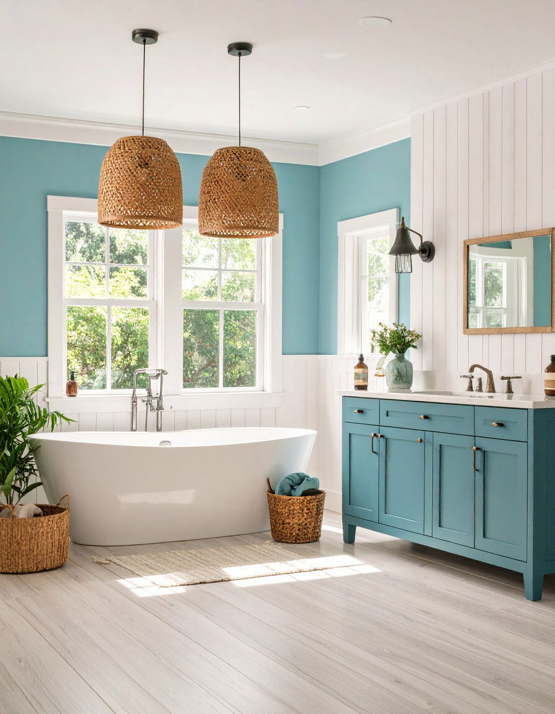 Breezy Shiplap and Sky Blue Walls - 20 Blue and White Bathroom Ideas