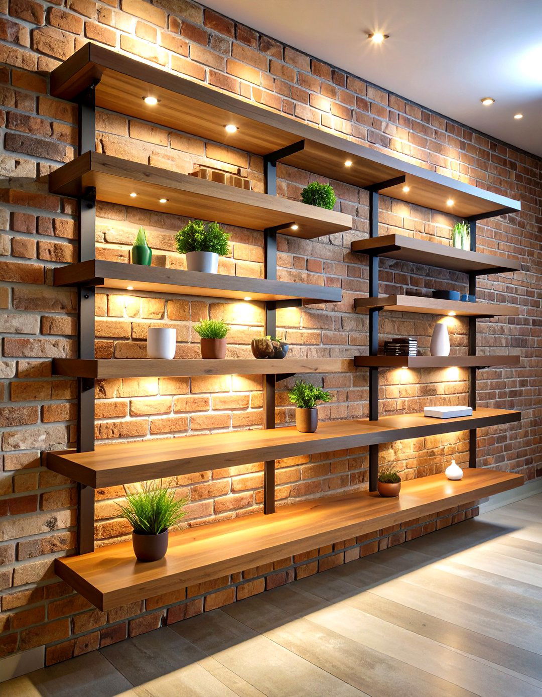 Brick Accent Wall with Integrated Shelving - 20 Brick Accent Wall Ideas
