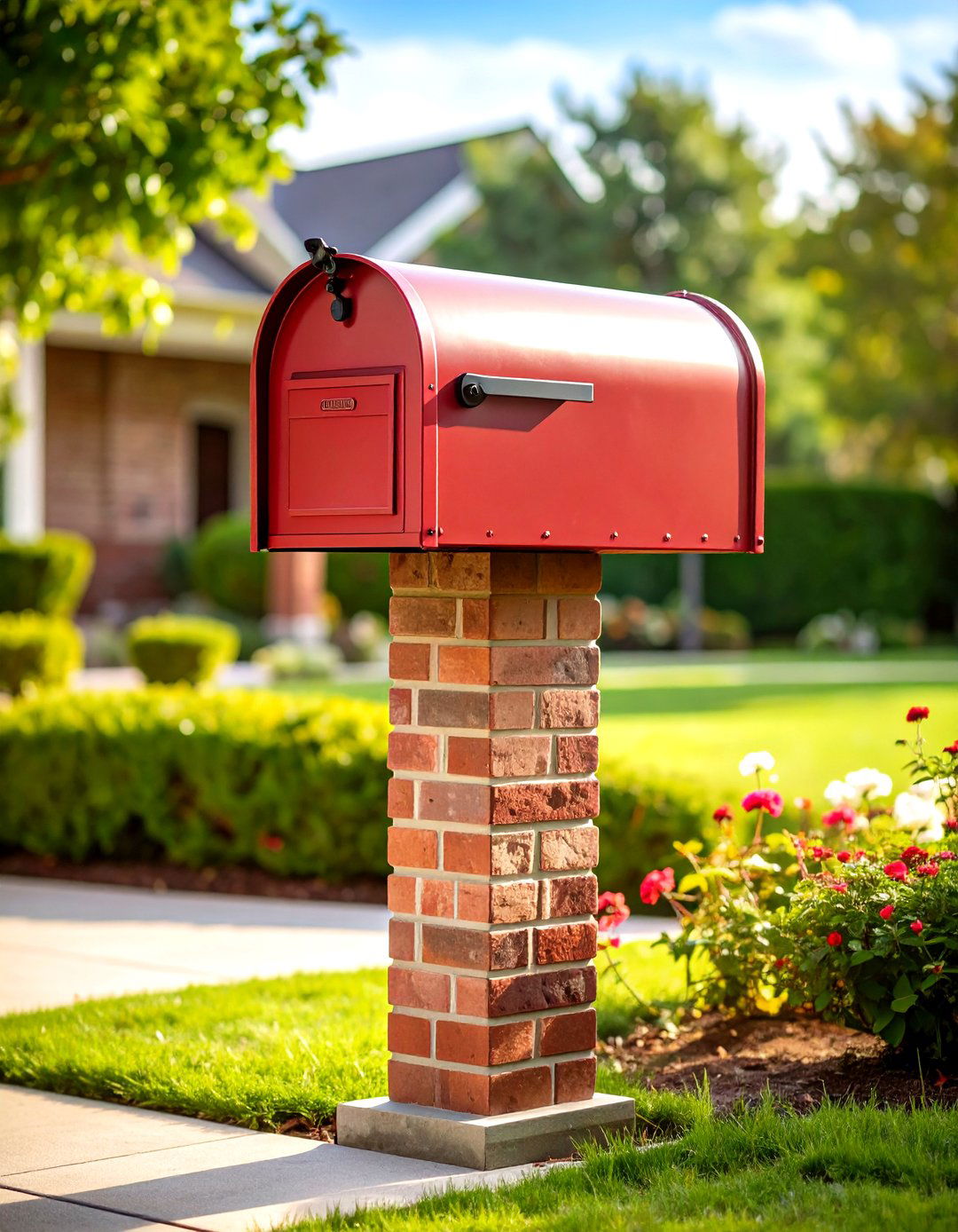 Brick Column Post Mailbox with Elevated Design - 20 Brick Mailbox Ideas