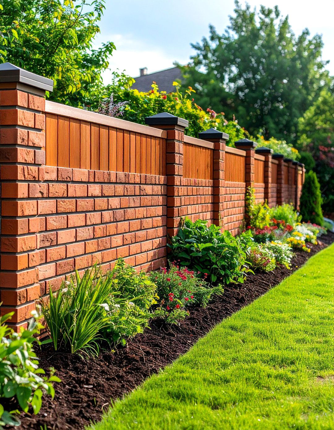 Brick Fence Retaining Wall Combination Design - 20 Brick Fence Ideas