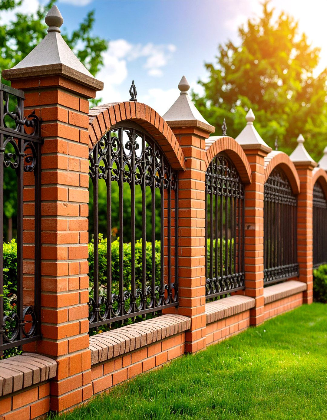 Brick Fence with Arched Openings - 20 Front Yard Brick Fence Ideas