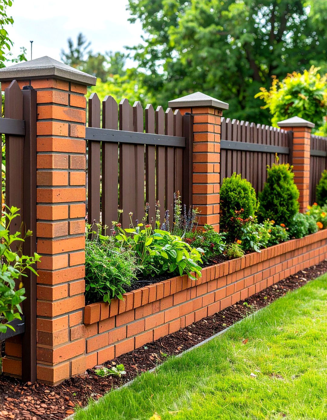 Brick Fence with Built In Planter Boxes - 20 Front Yard Brick Fence Ideas