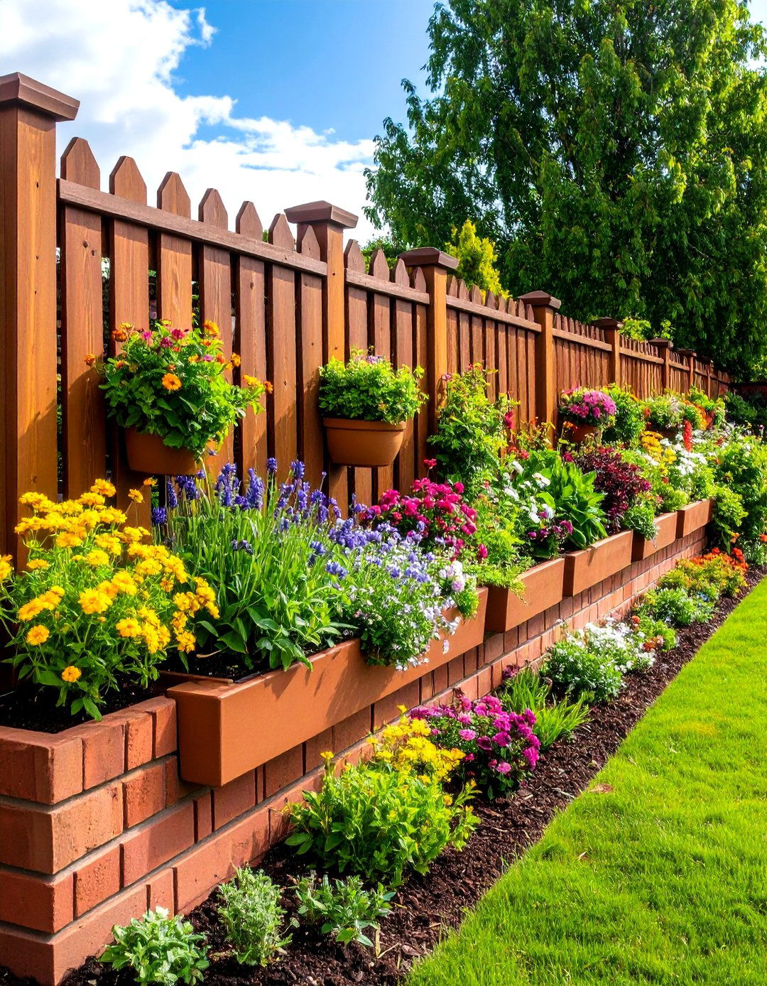 Brick Fence with Built in Planter Boxes - 20 Brick Fence Ideas
