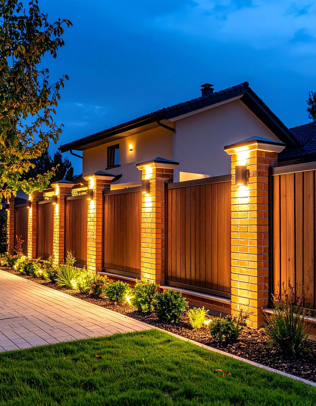 Brick Fence with Integrated Lighting Systems - 20 Brick Fence Ideas