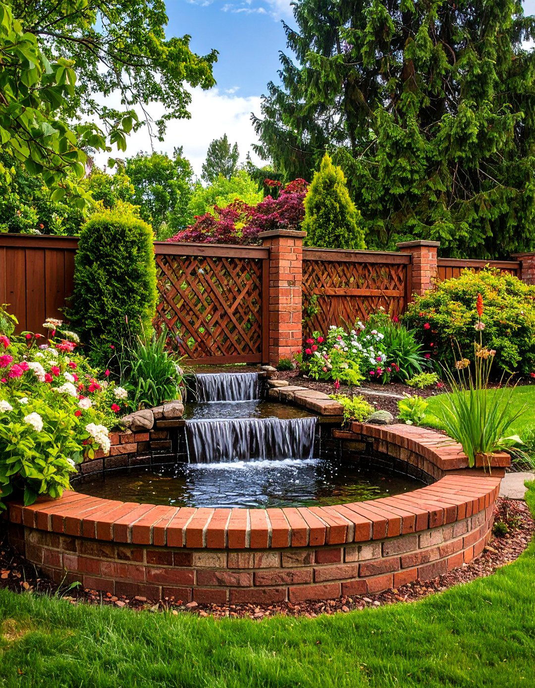 Brick Fence with Integrated Water Feature - 20 Brick Fence Ideas