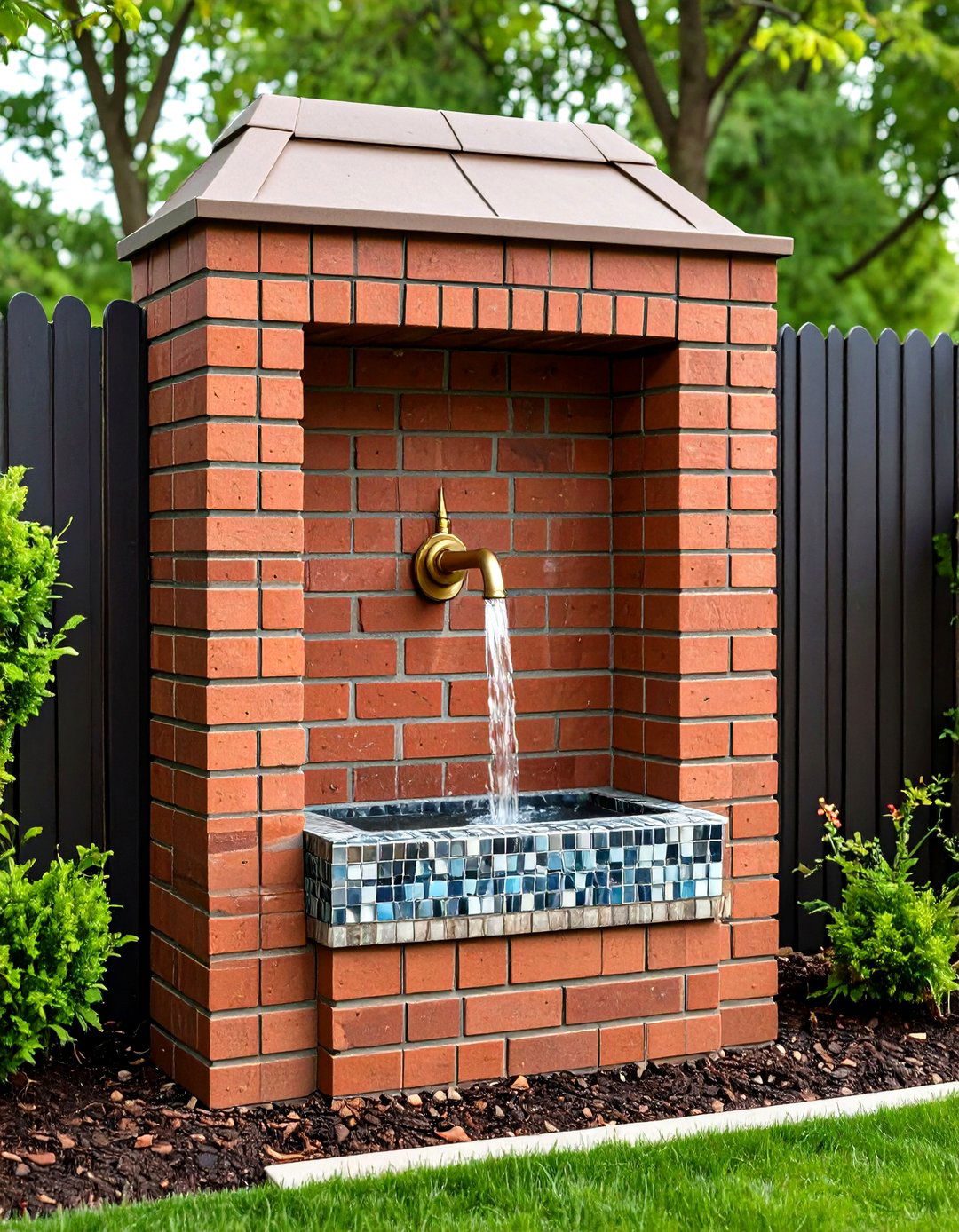 Brick Fence with Water Feature Niche - 20 Front Yard Brick Fence Ideas