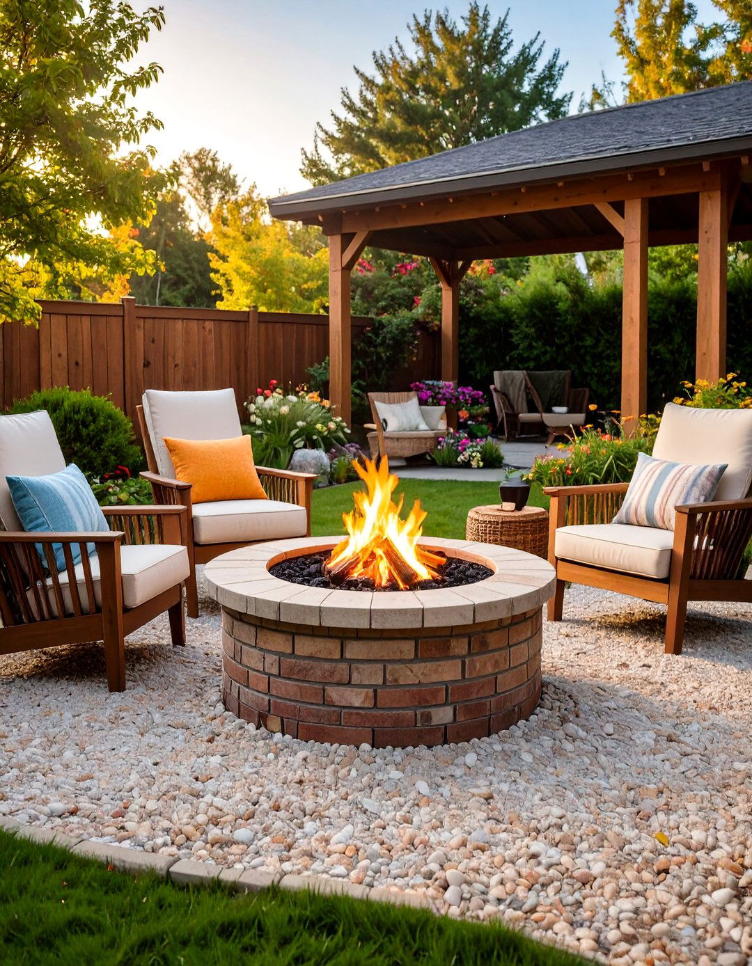 Brick Fire Pit on Gravel Patio - 20 Brick Fire Pit Ideas