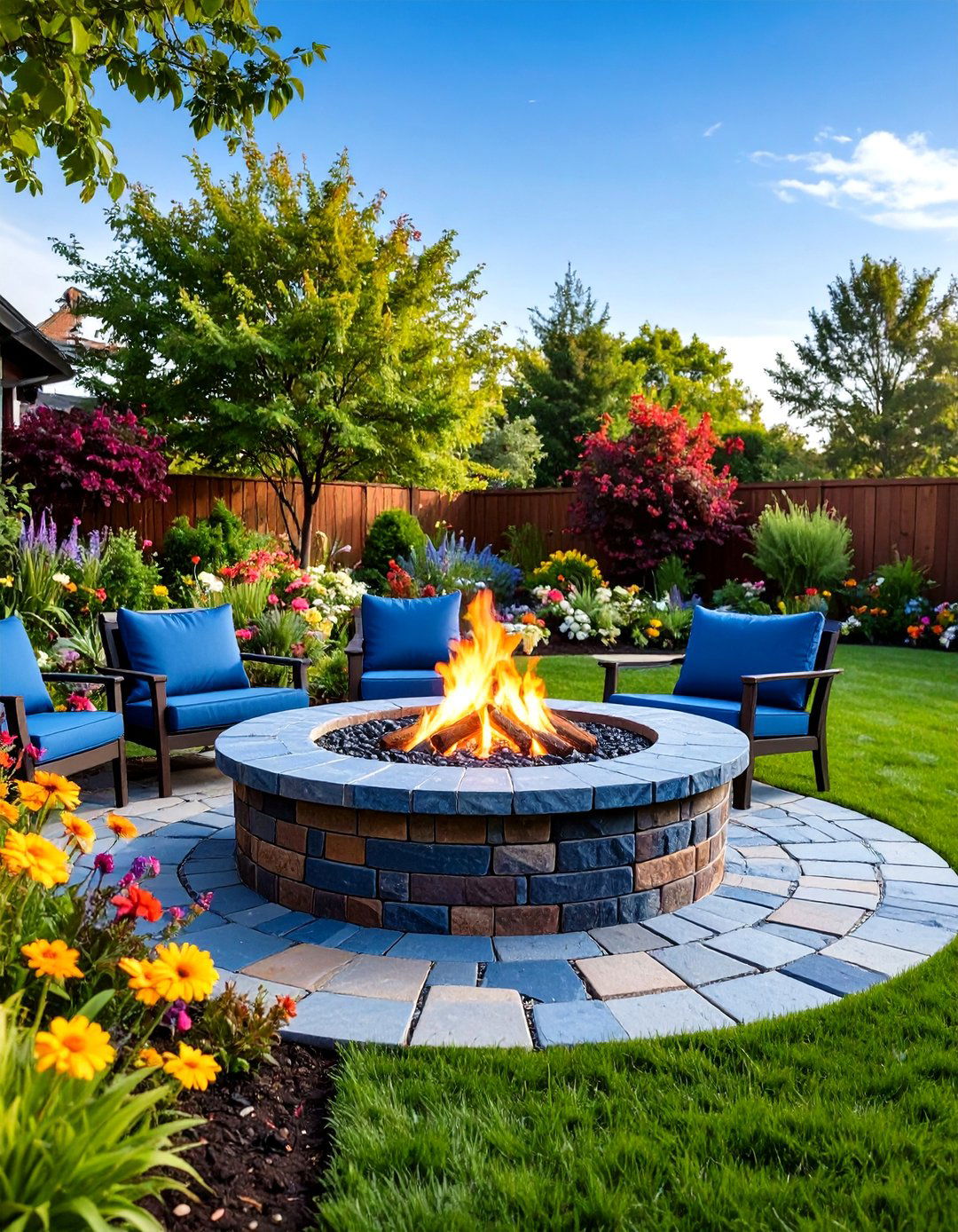 Brick Fire Pit with Contrasting Stone Top - 20 Brick Fire Pit Ideas