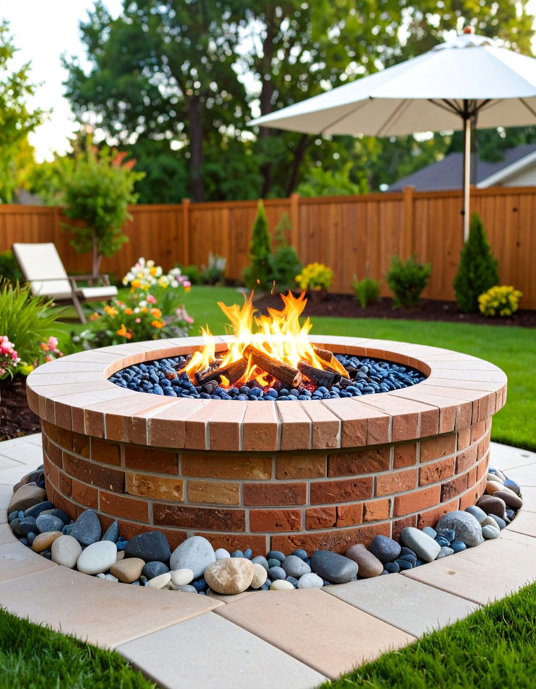 Brick Fire Pit with Decorative Stone Fill - 20 Brick Fire Pit Ideas