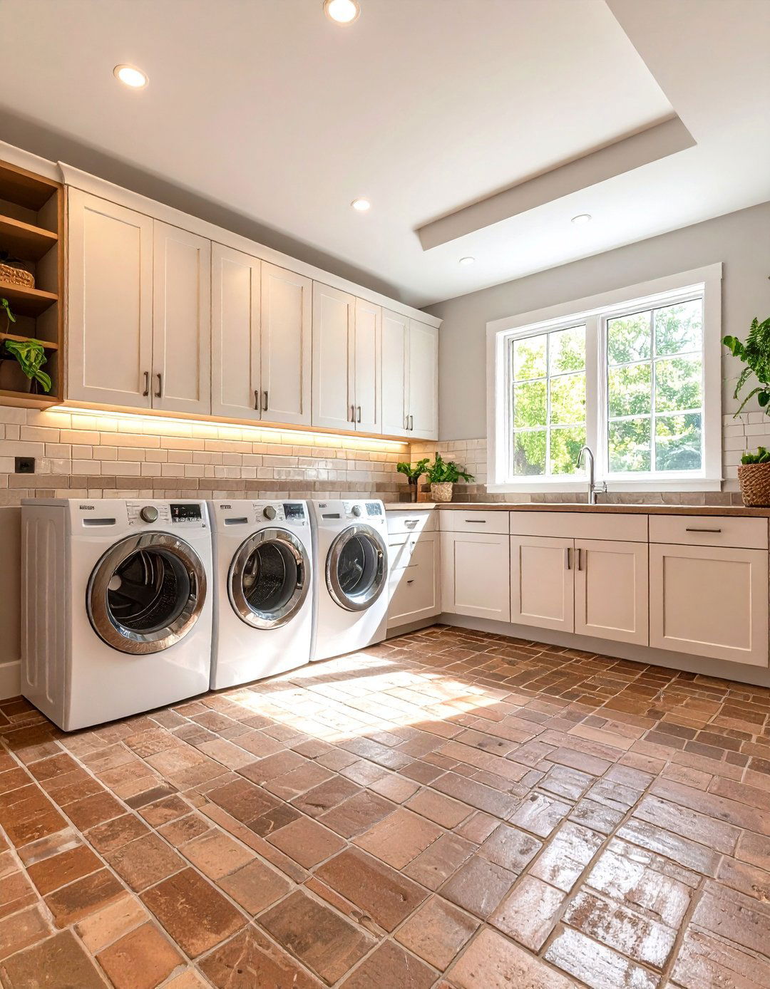 Brick Floor Laundry Room Lighting Design - 20 Brick Floor Laundry Room Ideas
