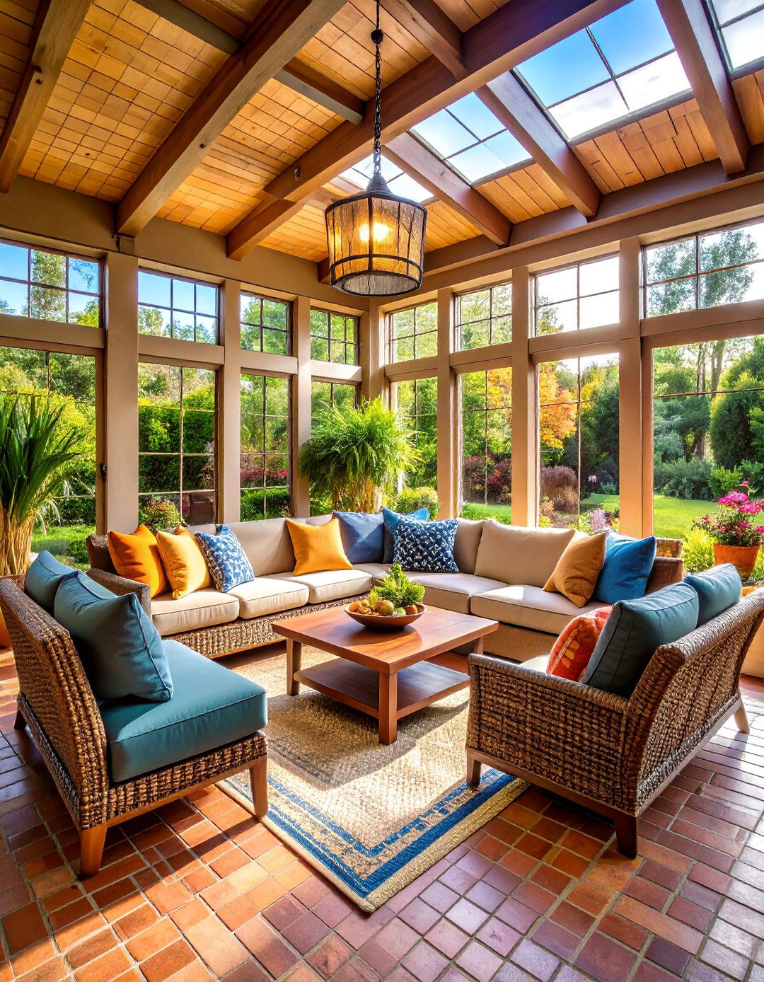 Brick Floor Sunroom with Built in Seating - 20 Brick Floor Sunroom Ideas