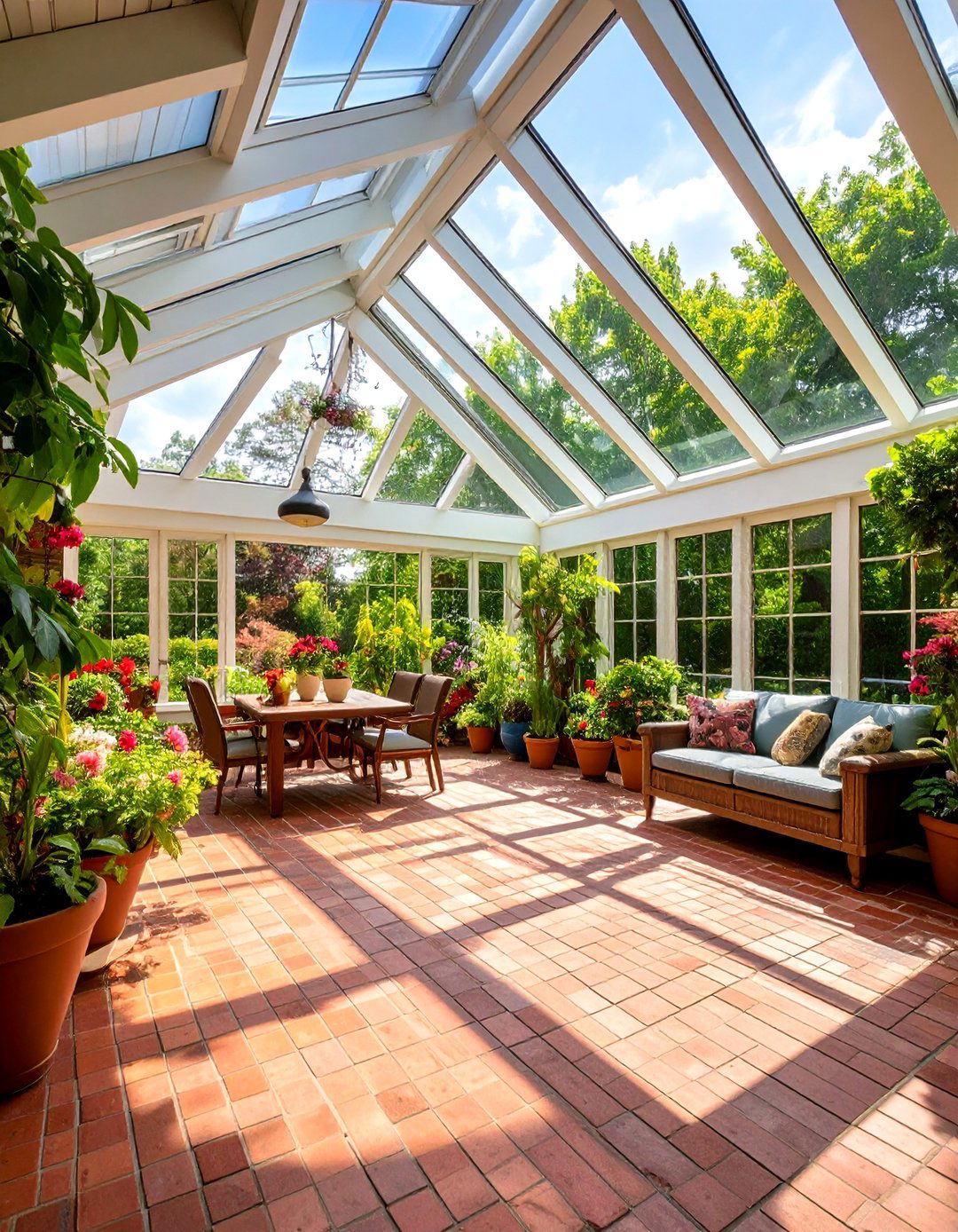 Brick Floor Sunroom with Skylights - 20 Brick Floor Sunroom Ideas