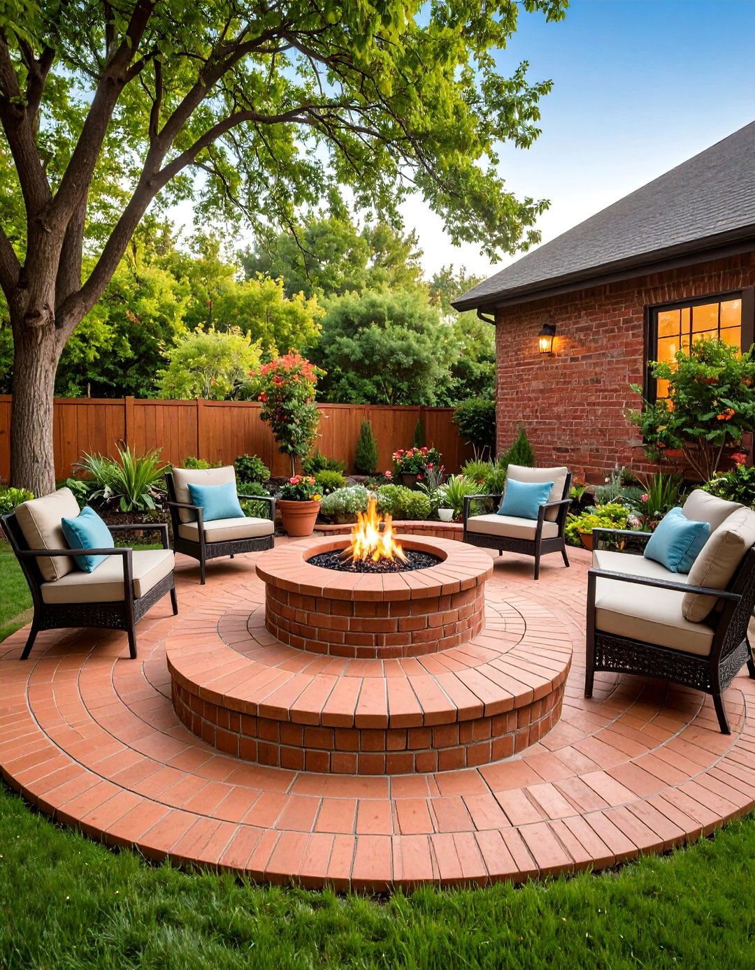 Brick Landscaping Circular Fire Pit Area - 20 Brick Landscaping Ideas