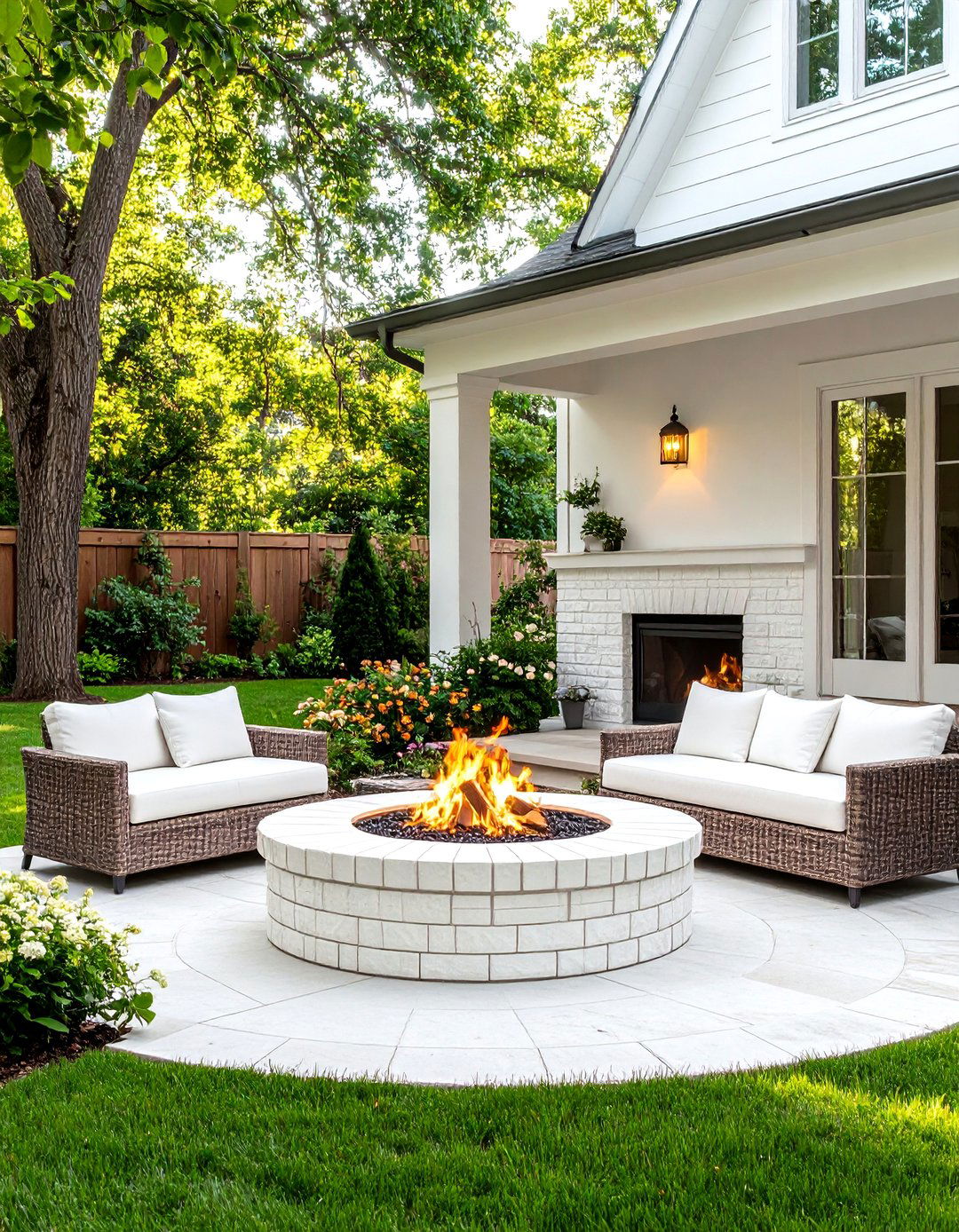 Brick Landscaping Fire Bowl Gathering Area - 20 Brick Landscaping Ideas