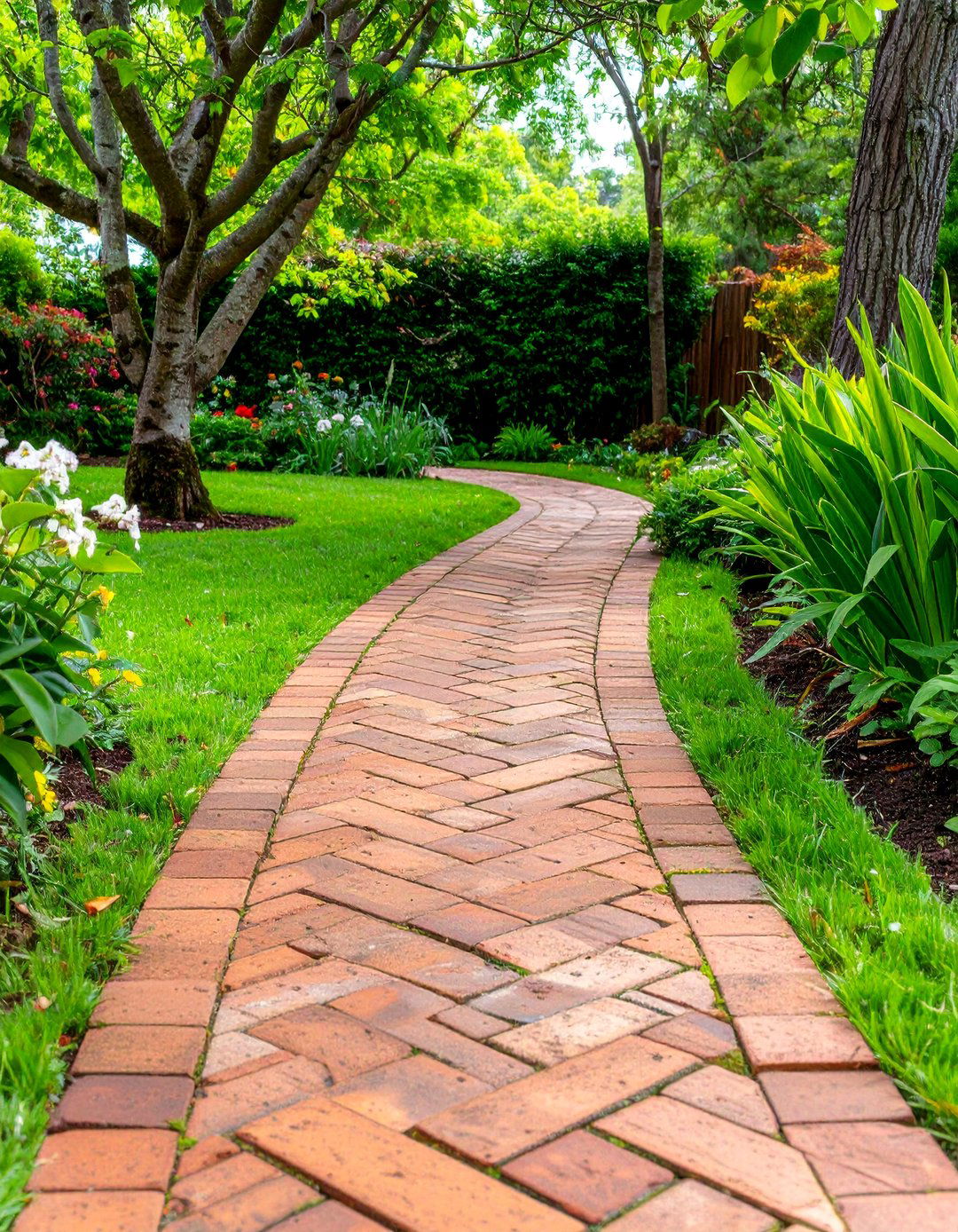 Brick Landscaping Herringbone Pathway Design - 20 Brick Landscaping Ideas