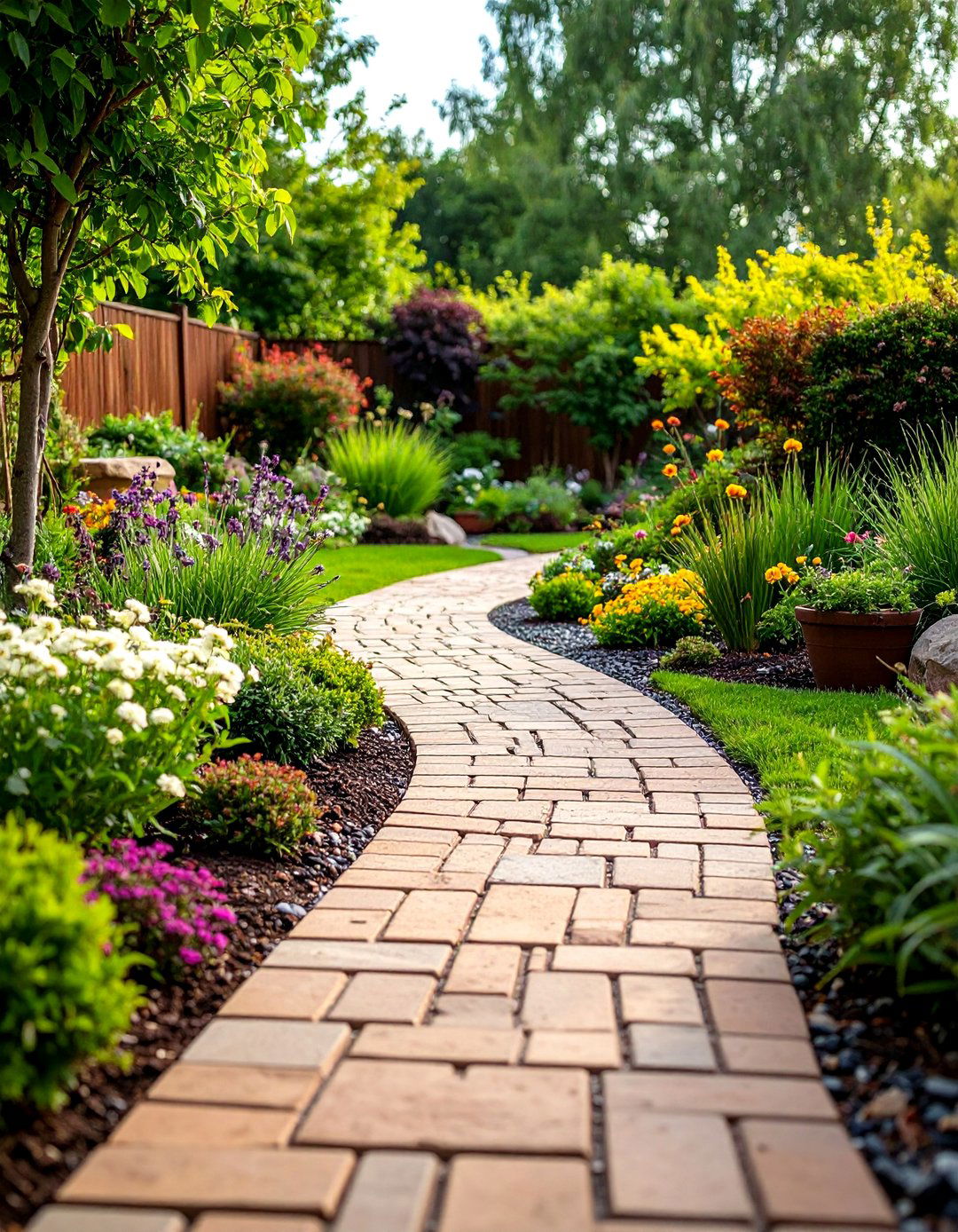 Brick Landscaping Mixed Material Pathways - 20 Brick Landscaping Ideas