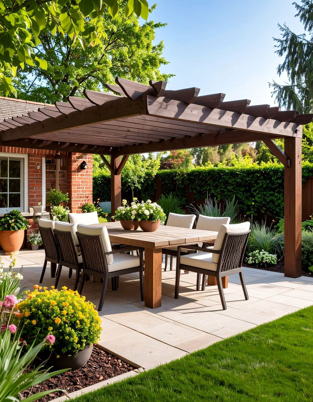 Brick Landscaping Patio with Dining Space - 20 Brick Landscaping Ideas