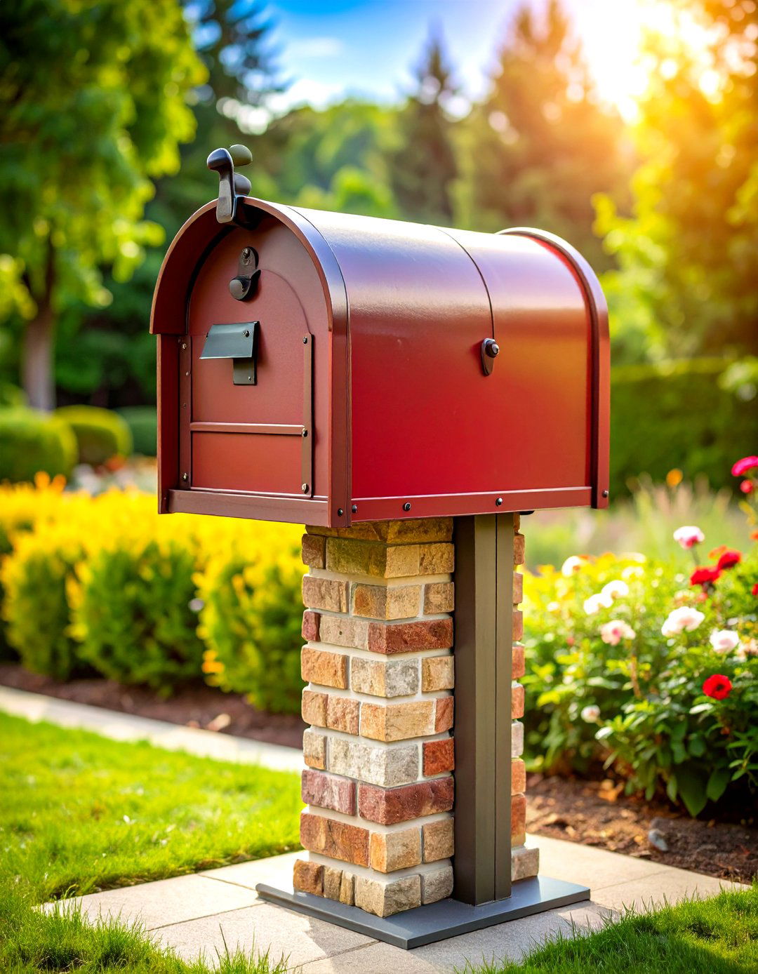Brick Mailbox with Natural Stone Accent Features - 20 Brick Mailbox Ideas