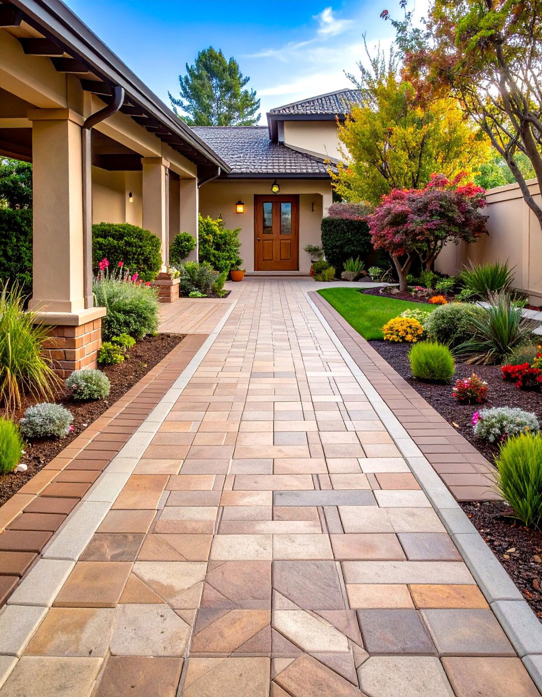 Brick Pattern Concrete Walkway - 20 Concrete Walkway Ideas