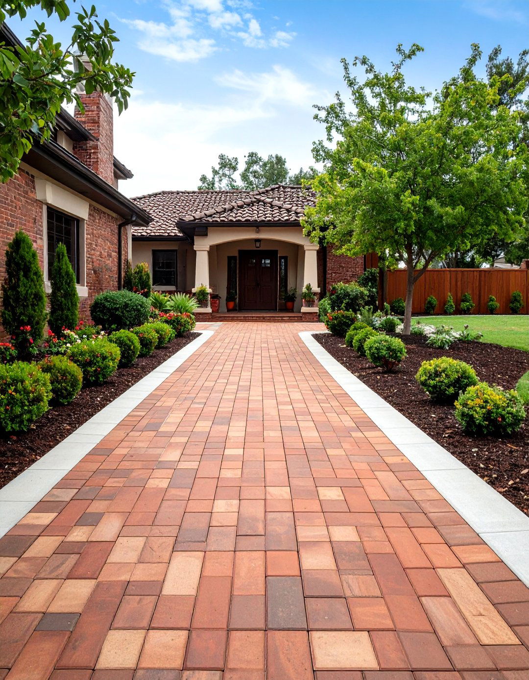 Brick Pattern Stamped Concrete Driveway - 20 Concrete Driveway Ideas