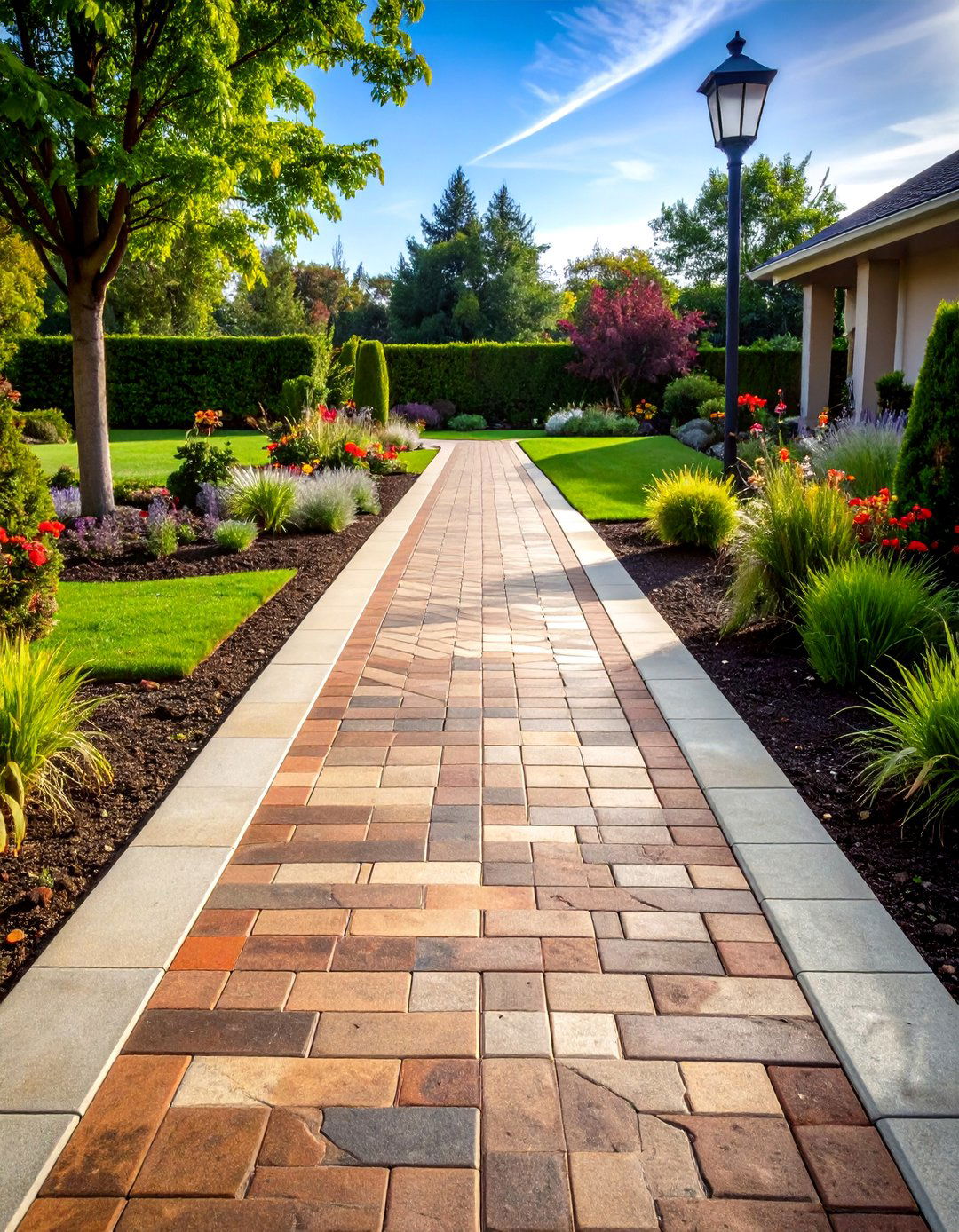 Brick Pattern Stencil Concrete Walkway Painting - 20 Concrete Walkway Painting Ideas