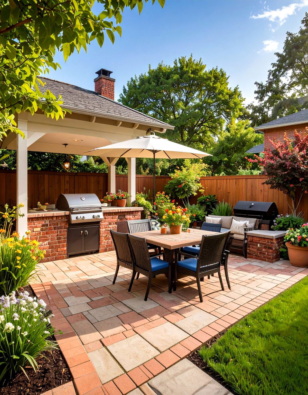 Brick Paver Grill Station with Seating Ledge - 20 Grill Station Ideas