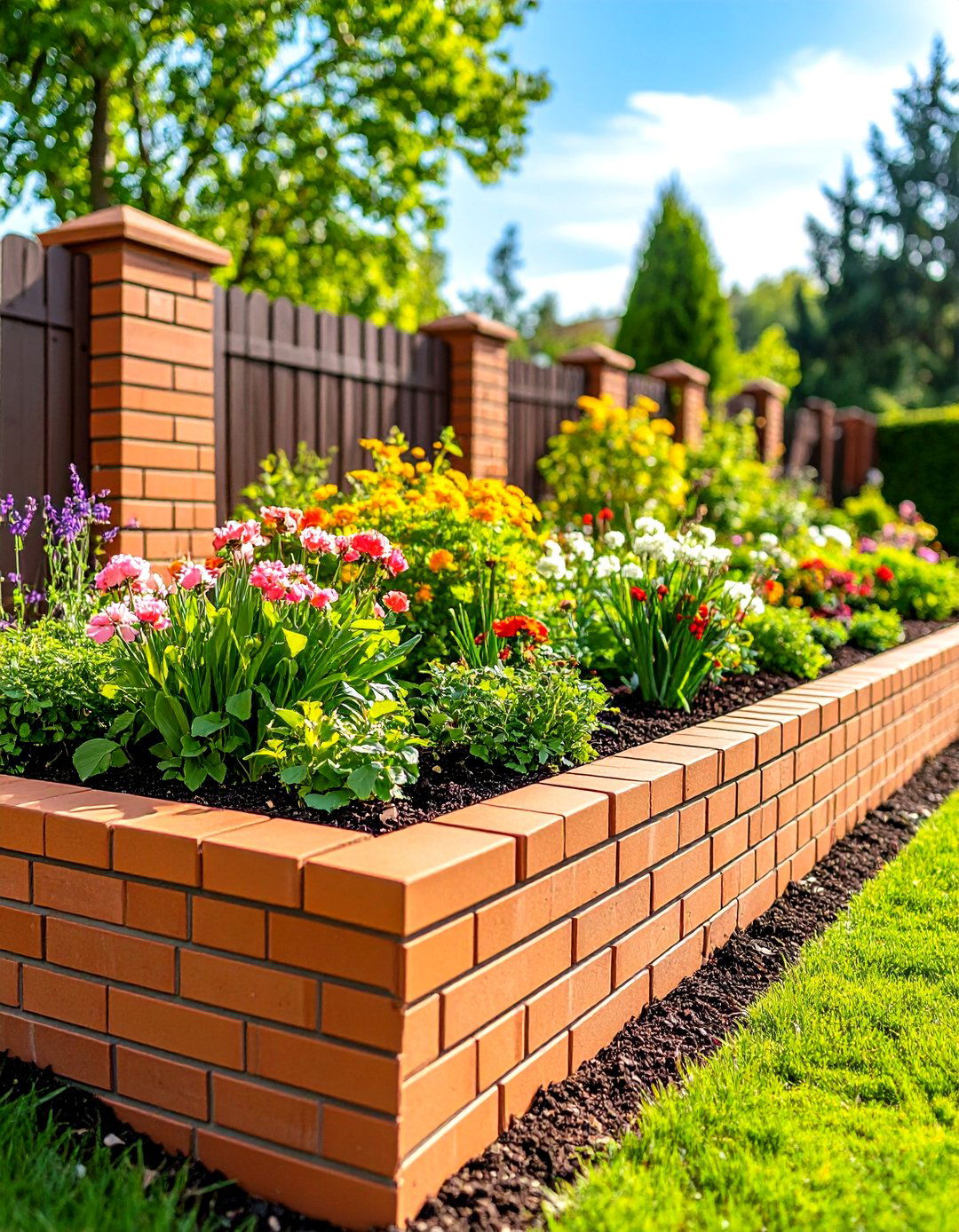 Brick Raised Garden Bed Along Fence Design - 20 Raised Garden Bed Along Fence Ideas