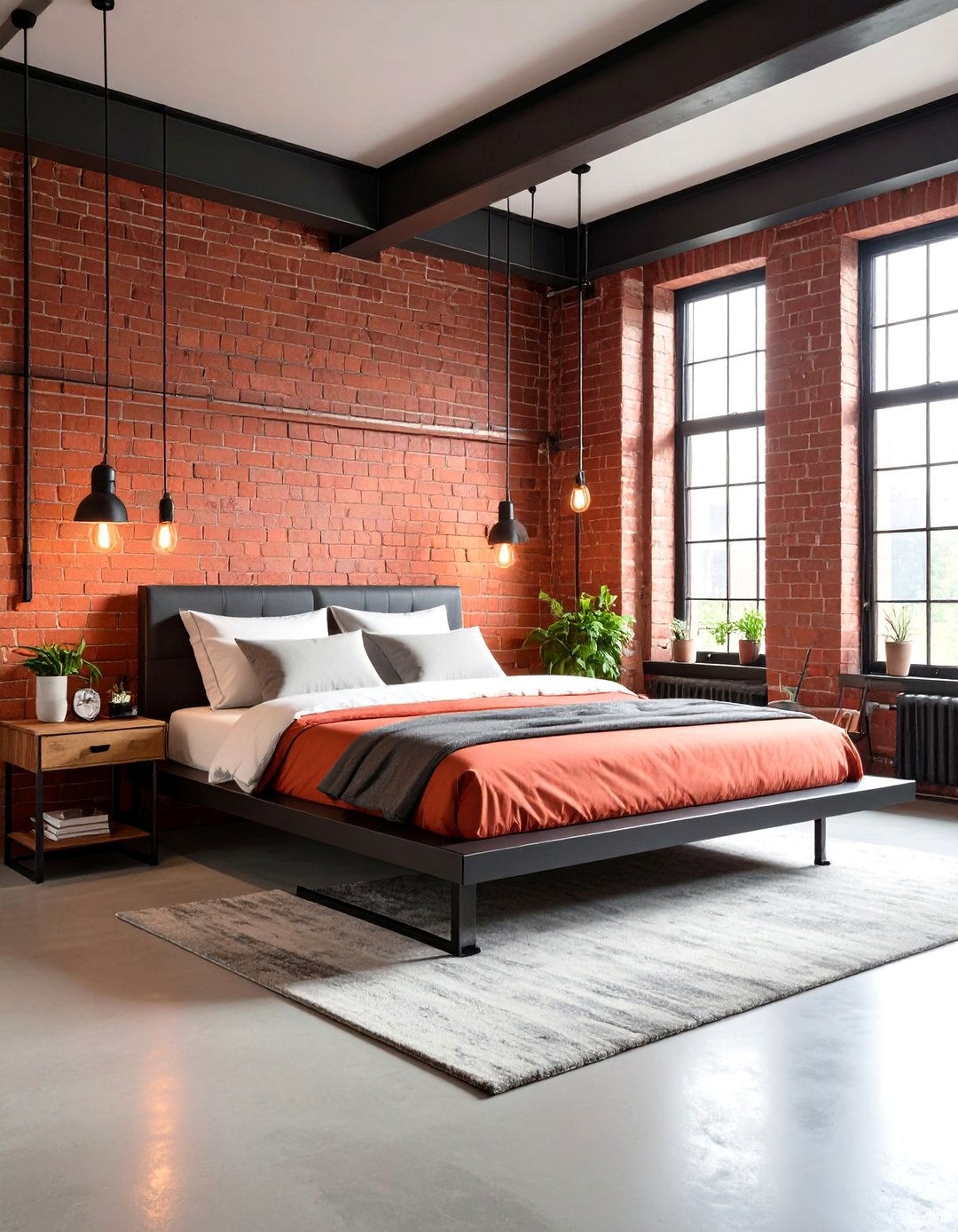 Brick Red Bedroom with Urban Loft Aesthetic - 20 Red Bedroom Ideas