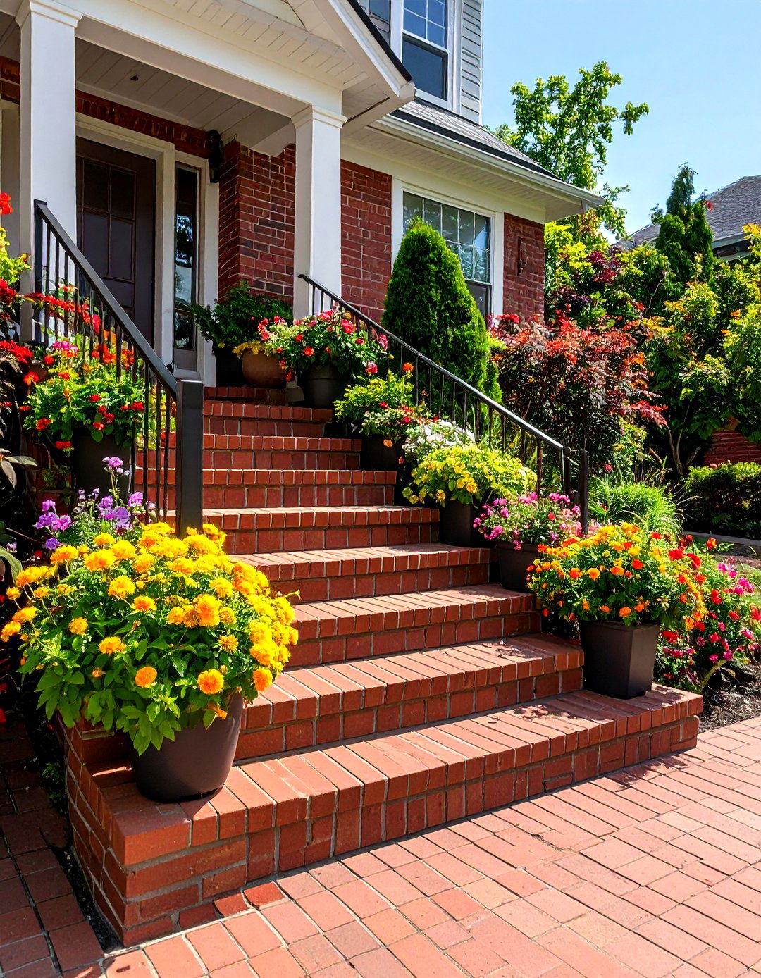 Brick Steps with Built in Planters - 20 Brick Front Steps Design Ideas