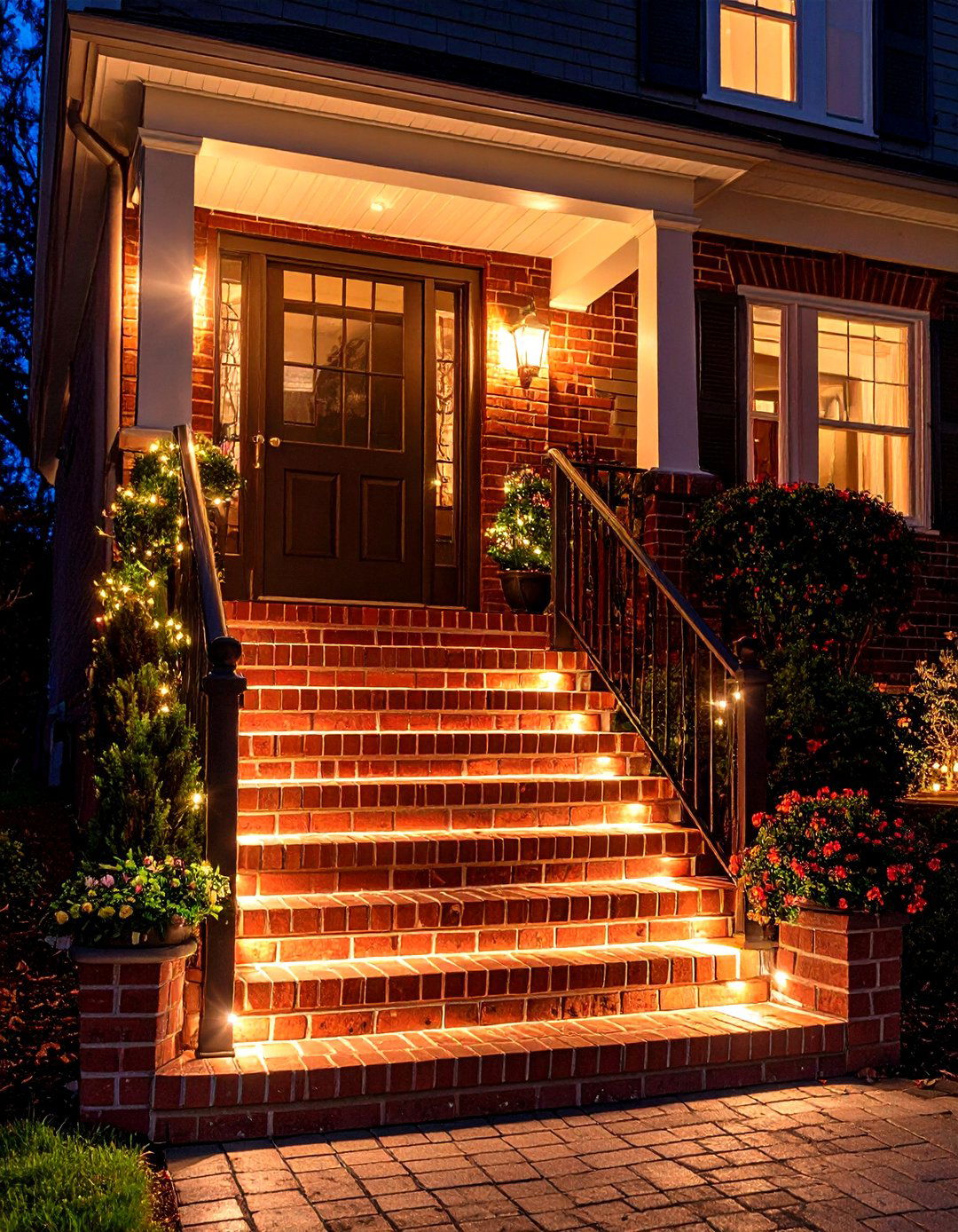 Brick Steps with Integrated LED Lighting - 20 Brick Front Steps Design Ideas