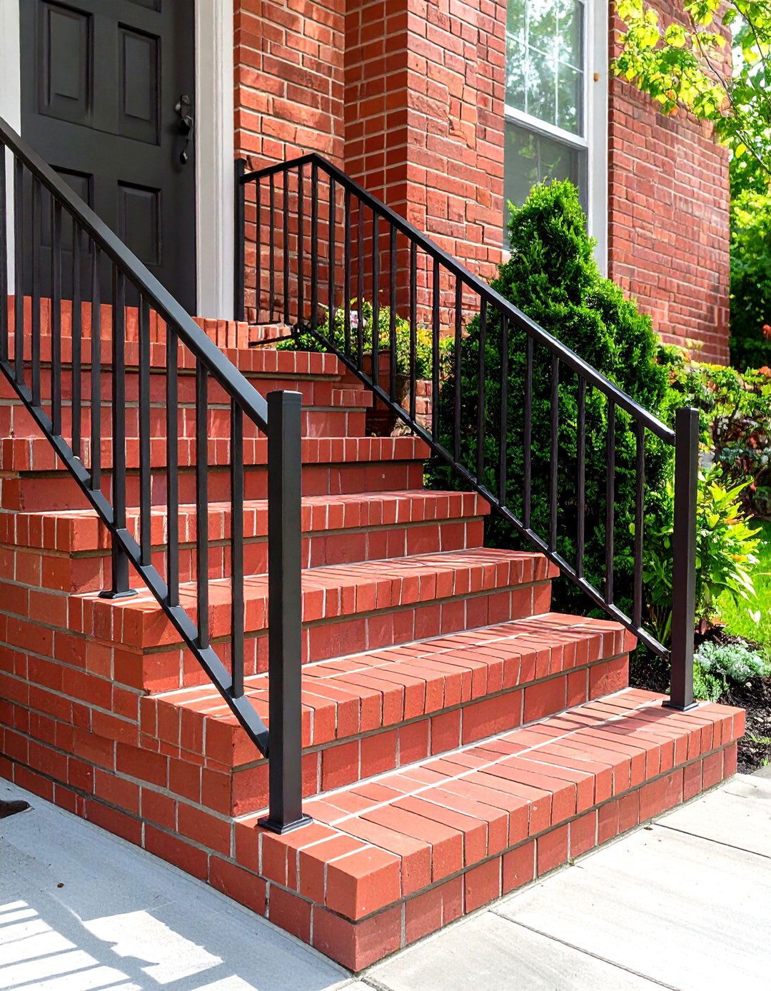 Brick Steps with Metal Handrail Accents - 20 Brick Front Steps Design Ideas