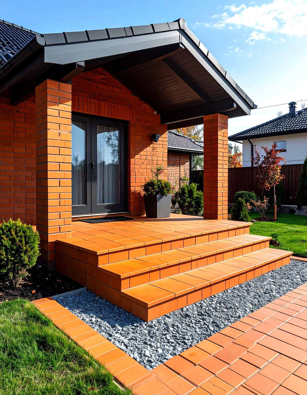 Brick Steps with Seasonal Adaptation Features - 20 Brick Front Steps Design Ideas