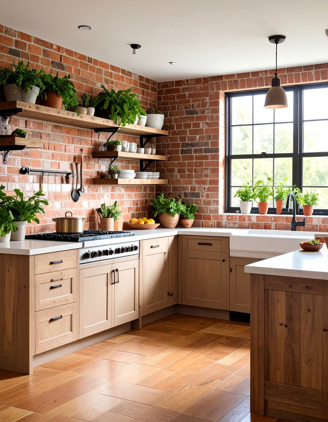 Brick Style Kitchen Backsplash with Weathered Texture - 20 Kitchen Backsplash Ideas