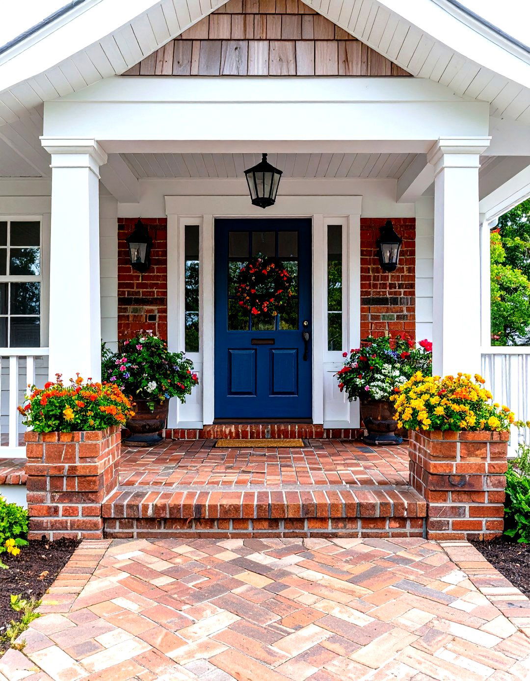 Brick and Cedar Shingle Cape Cod Front Porch - 20 Small Cape Cod Front Porch Ideas