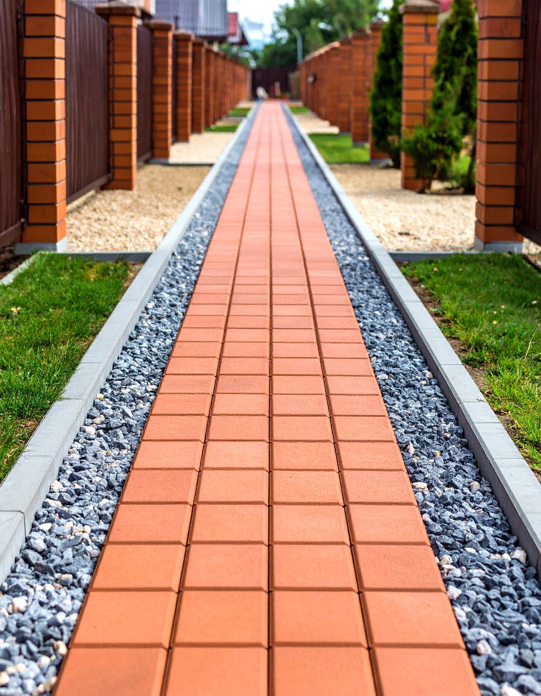Brick and Gravel Ribbon Walkway - 20 Farmhouse Walkway Ideas