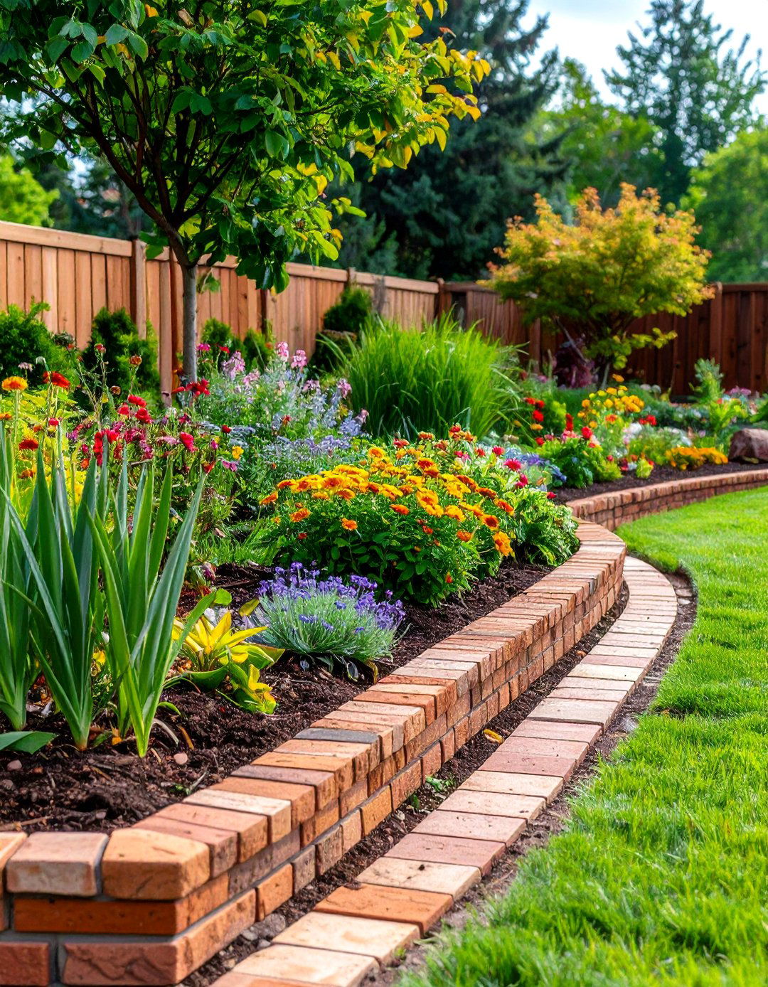 Brick and Wood Combination Edging - 20 Brick Edging Ideas