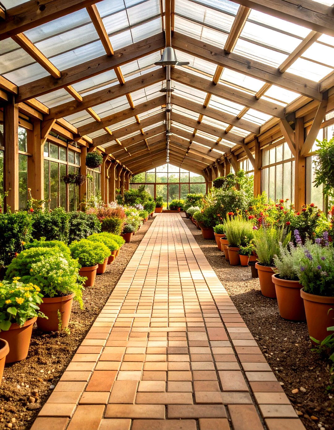 Brick or Paver Flooring Blends Beauty and Drainage - 20 Greenhouse Decor Ideas