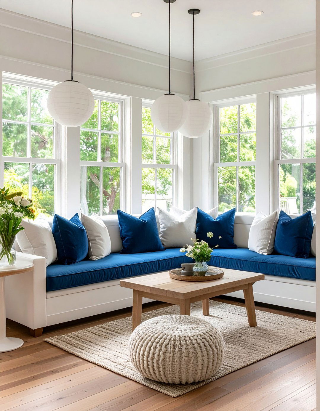 Bright Blue and White Breakfast Nook - 20 Blue and White Kitchen Ideas