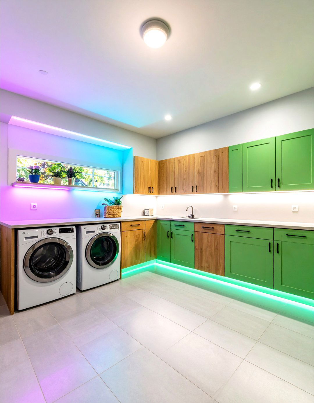Bright Task Lighting Makes Garage Laundry Inviting - 20 Garage Laundry Room Ideas