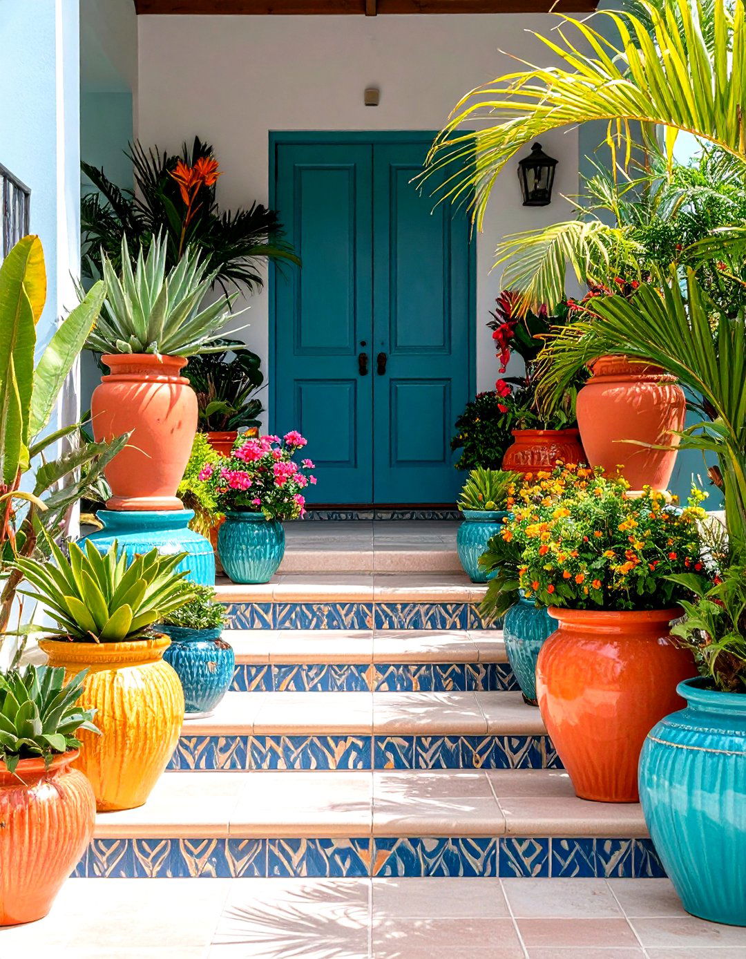 Bright Tropical Planters - 20 Tropical Patio Ideas