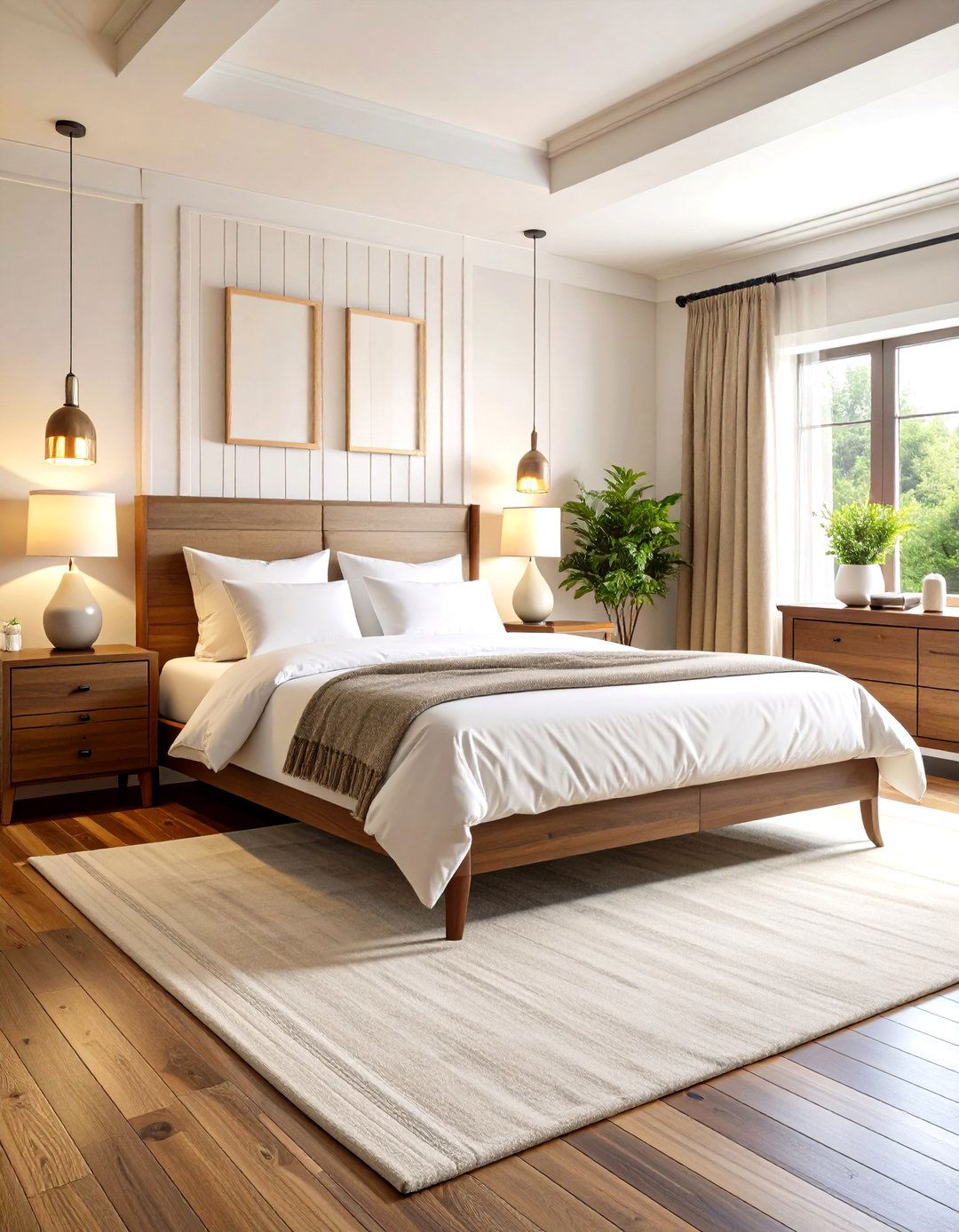 Bright White Layers Lift a Dark Wood Bedroom - 20 Dark Wood Bedroom Ideas