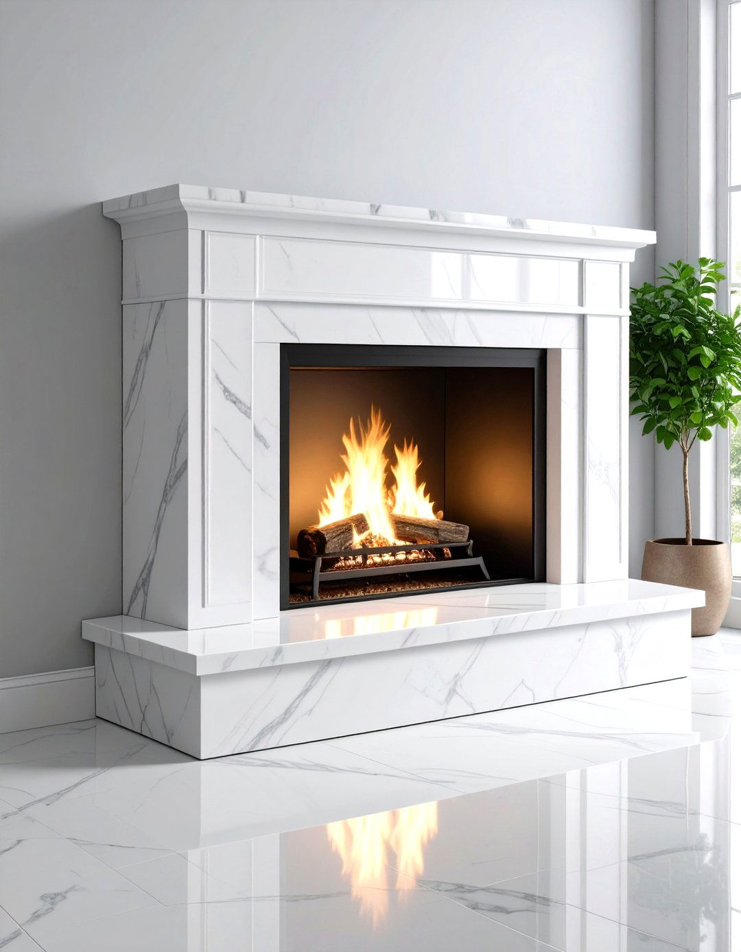 Bright White Marble Fireplace Hearth for Small Rooms - 20 Fireplace Hearth Ideas