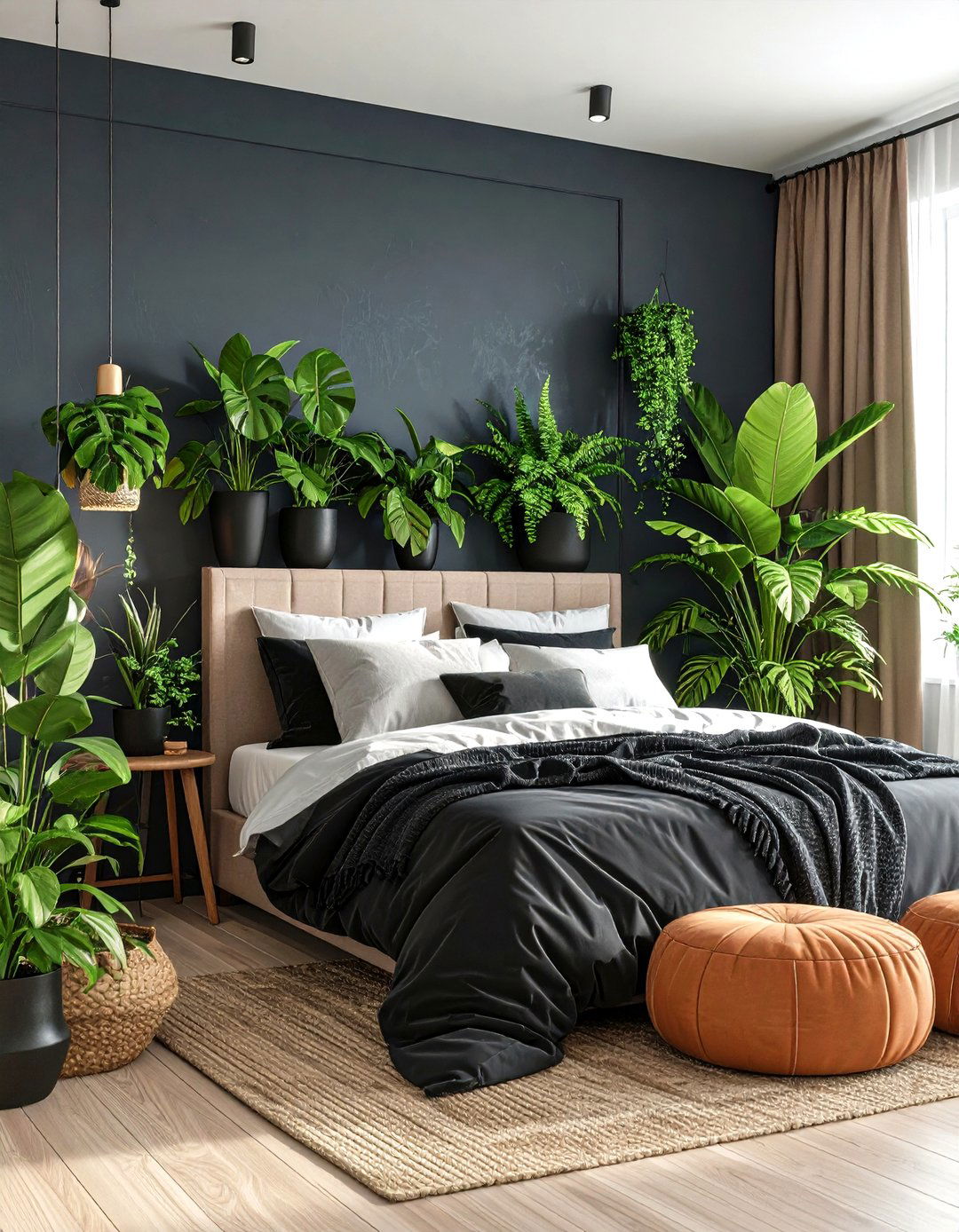 Bring Life with Lush Greenery - 20 Cream and Black Bedroom Ideas