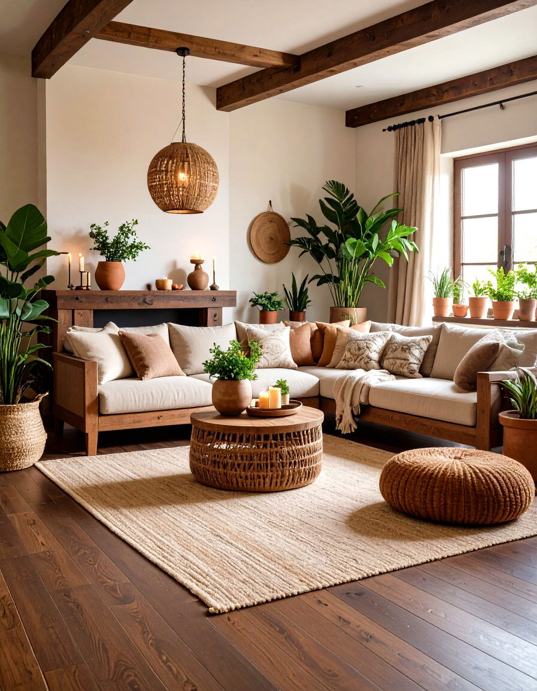 Bring in Natural Textures and Living Greenery - 20 Dark Brown Floor Living Room Ideas