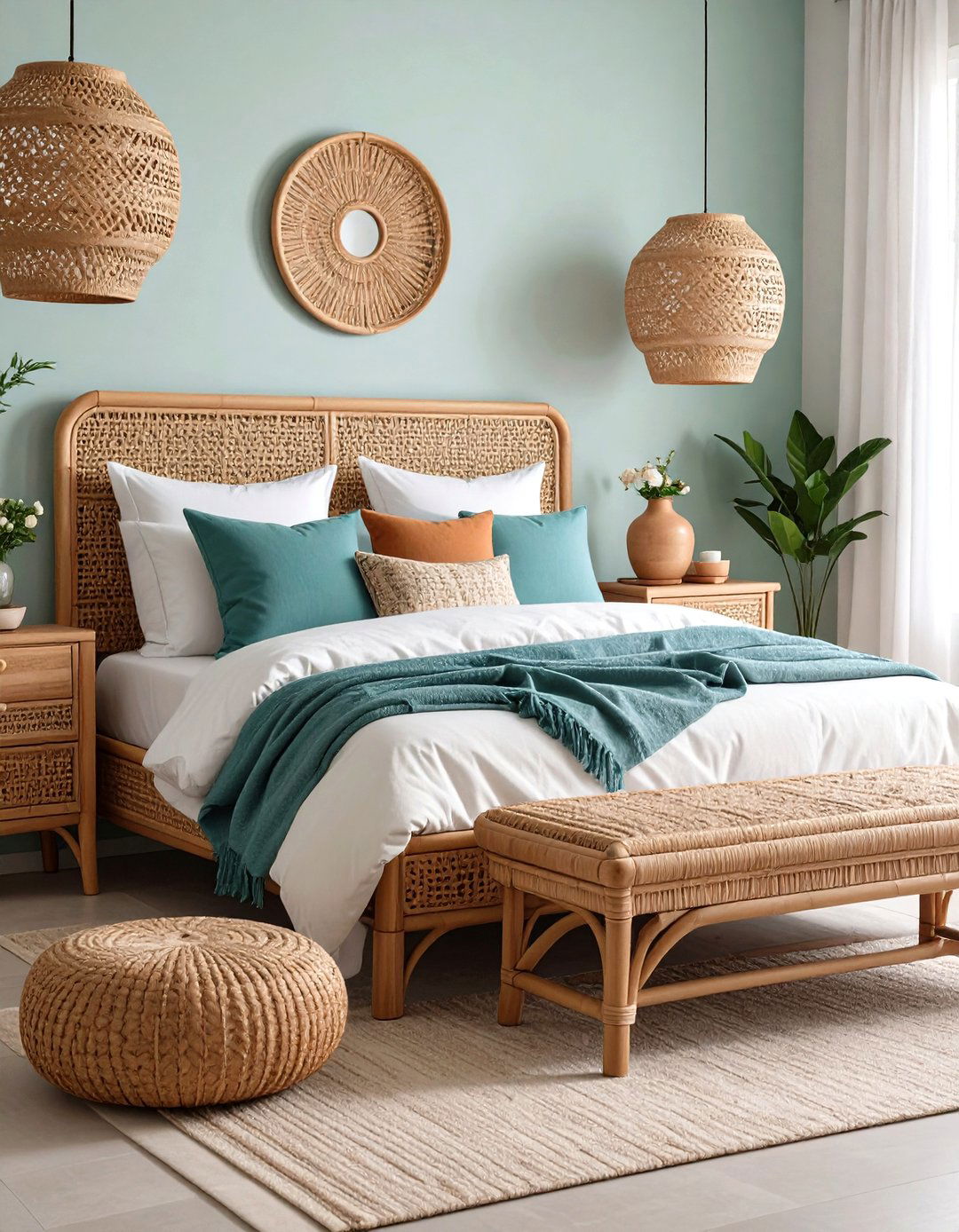 Bring in Rattan and Cane Furniture - 20 Grandmillennial Style Bedroom Ideas