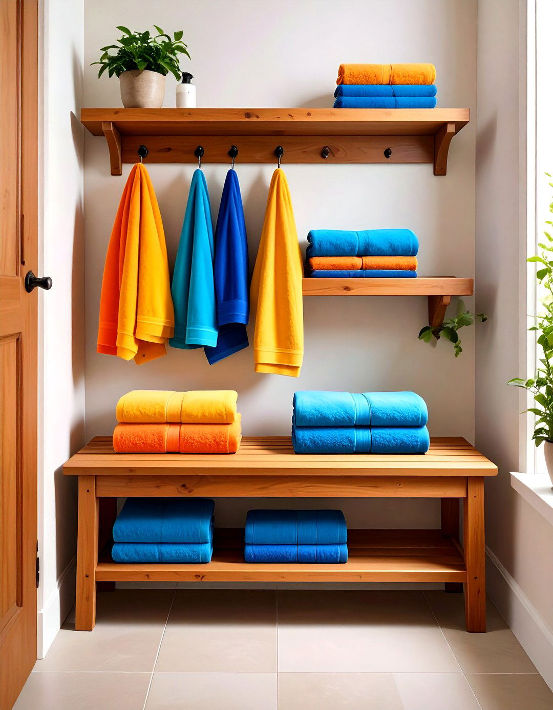 Bring in a Small Bench - 20 Small Bathroom Storage Ideas